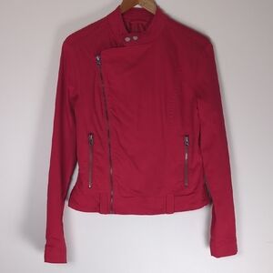 Vintage Y2K Topshop MOTO Red Asymmetric Biker Jacket - Size 10